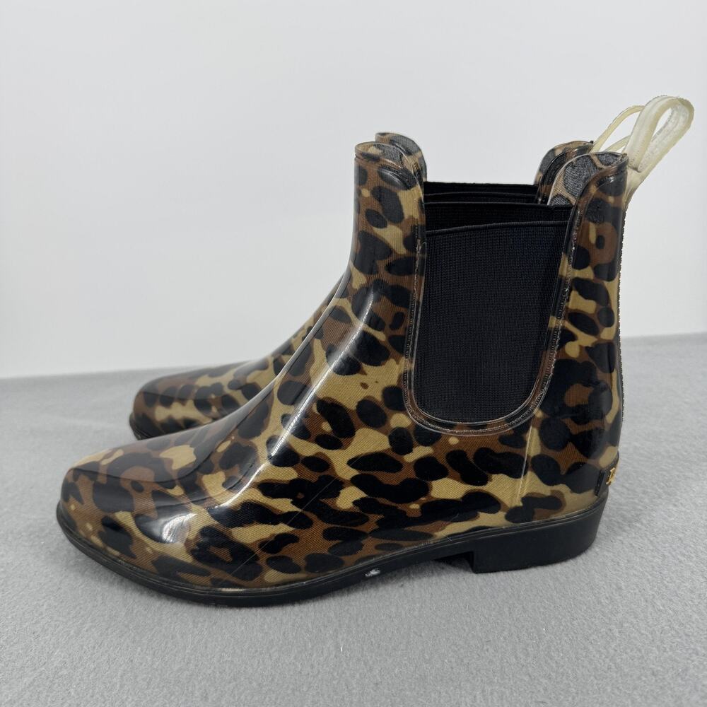 Lauren Ralph Lauren Tally-BO-RA Rain Boots Womens 8 Brown Leopard Ankle Chelsea